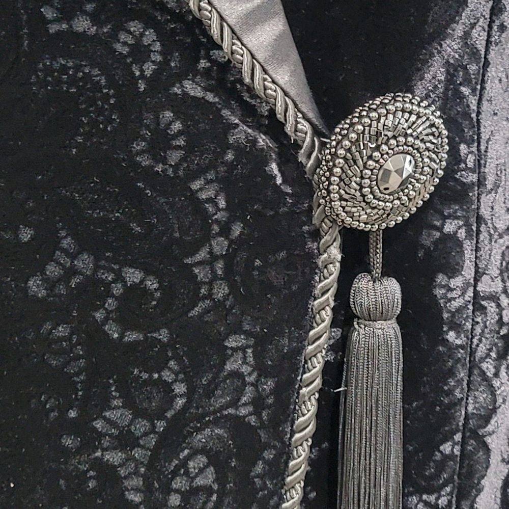 Vintage LW WARDY Black Embossed Velvet Satin Collar Smoking Jacket Blazer M/L - Picture 3 of 11